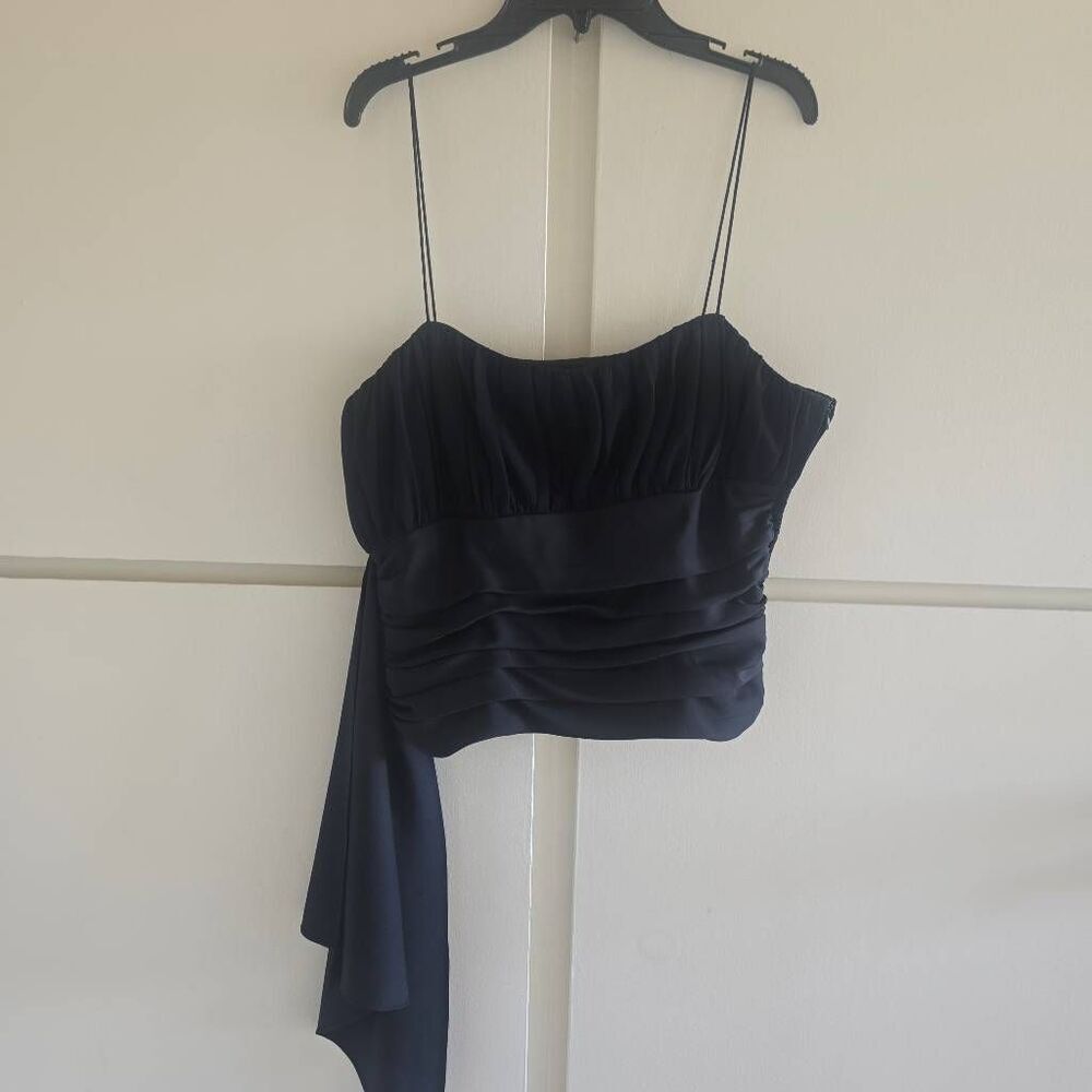 Cachet Black Strappy Chiffon Assymetrical Bustier Top, EUC, Sz. 14